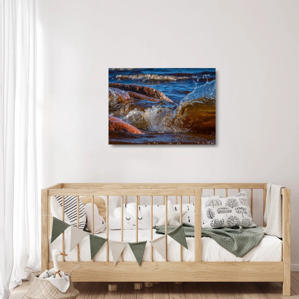 Obraz na szkle - szczegółowy obraz - woda między kamieniami (70x50 cm)
