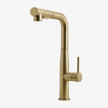 Zewnętrzna Bateria Kuchenna Z Wysoką, Wyciąganą Wylewką Ze Stali Nierdzewnej Olyt Złoto - Sklum