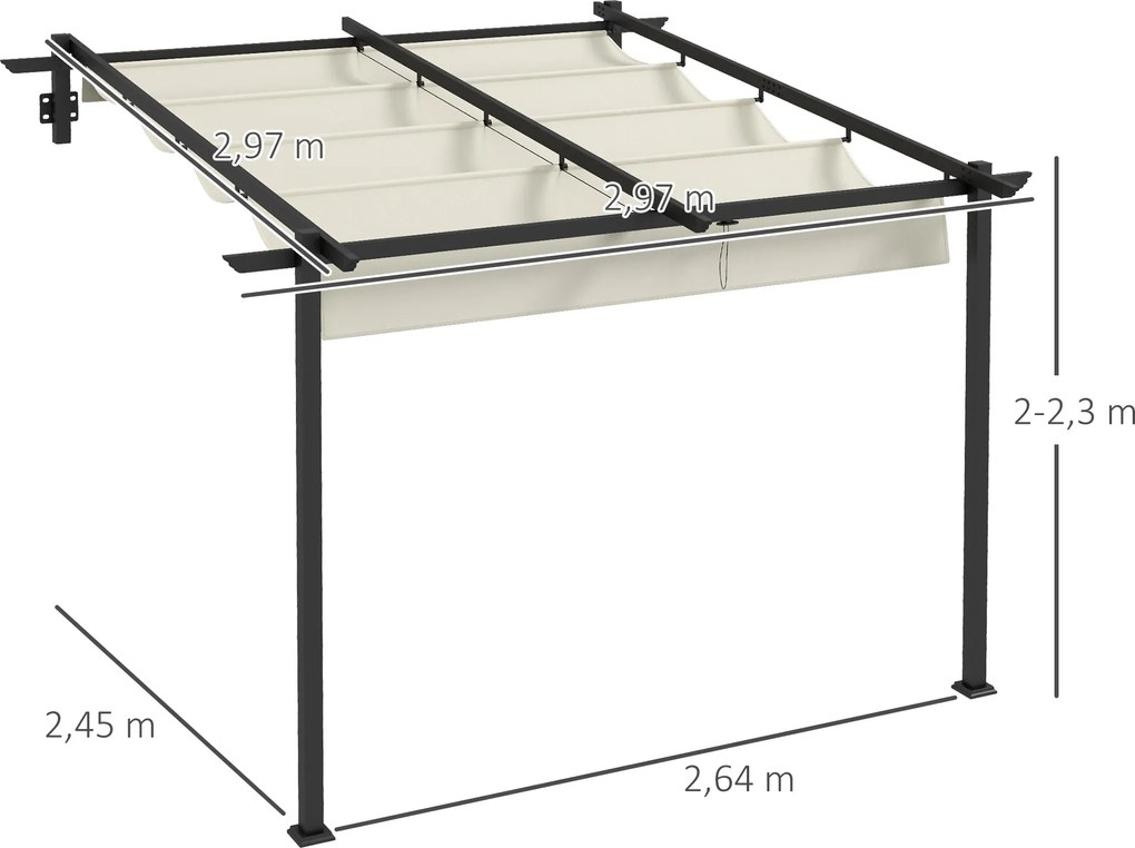 Outsunny Pawilon Ogrodowy 3 x 3m, Rozsuwany Dach, Montaż Ścienny, Metalowa Rama, Kremowy