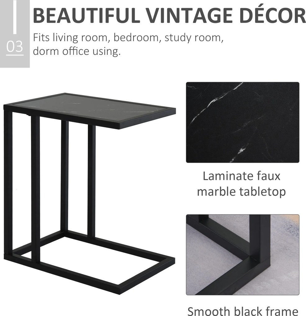 HOMCOM Stolik Boczny w Kształcie Litery C, Oszczędność Miejsca, Nocny/Coffee Table, Imitacja Marmuru, 45 x 30 x 51,5 cm