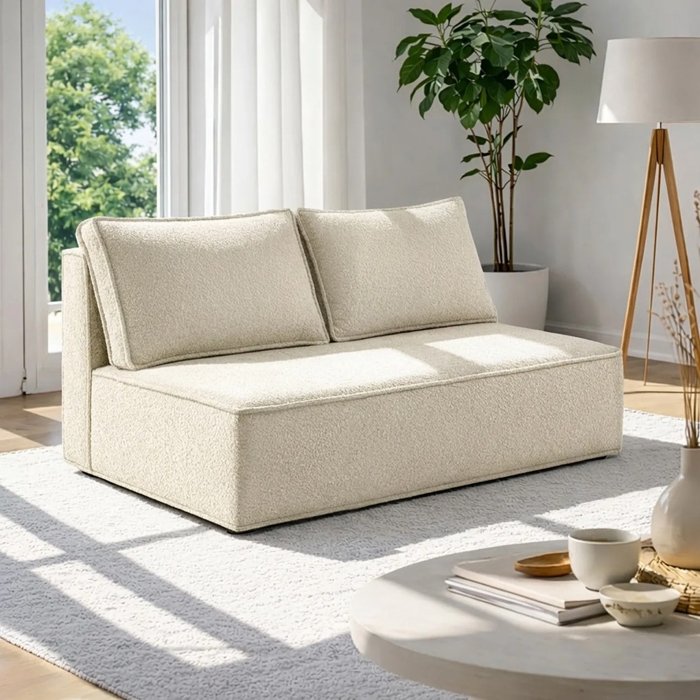 Sofa z Funkcją Spania MAVIA Kremowa Boucle Nowoczesna