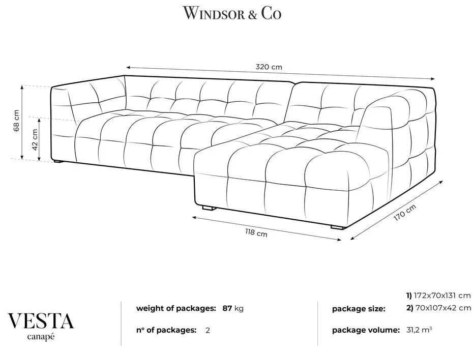 Beżowy aksamitny narożnik Windsor &amp; Co Sofas Vesta, prawostronny