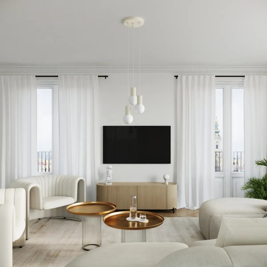Lampa wisząca HALO 3P beżowa ryflowana SOLLUX  LIGHTING