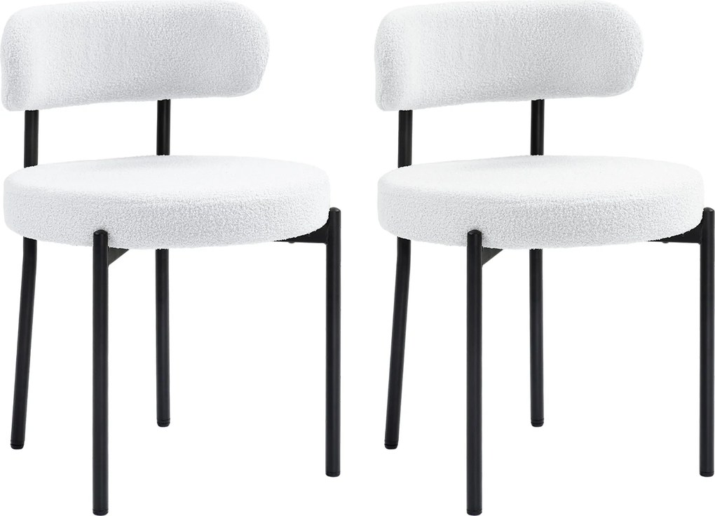 HOMCOM Zestaw 2 krzeseł do jadalni, tapicerowane w polarze, krzesła z siedziskiem tapicerowanym, nogi metalowe, kremowy