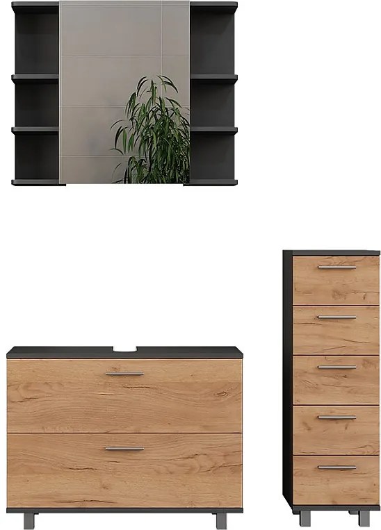 Zestaw mebli łazienkowych złoty dąb power/antracyt 80.2x33x60.8 ilias