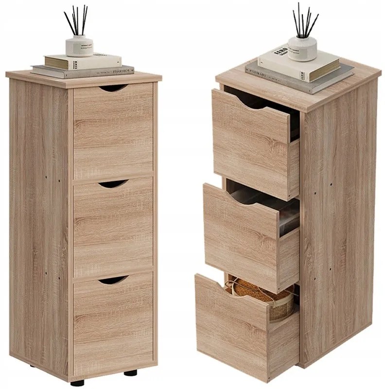 Szafka słupek z szufladami rustykalny dąb komoda stojąca wąska pojemna loft