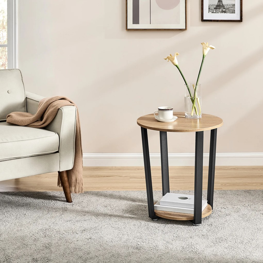 Stolik Okrągły z Półką - sonoma - LET057B11