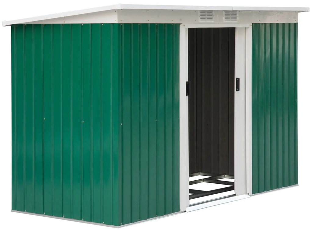 Outsunny domek narzędziowy z drzwiami przesuwnymi jasnozielony stalowy 280x130x172 cm funkcjonalna szopa na narzędzia | Aosom PL