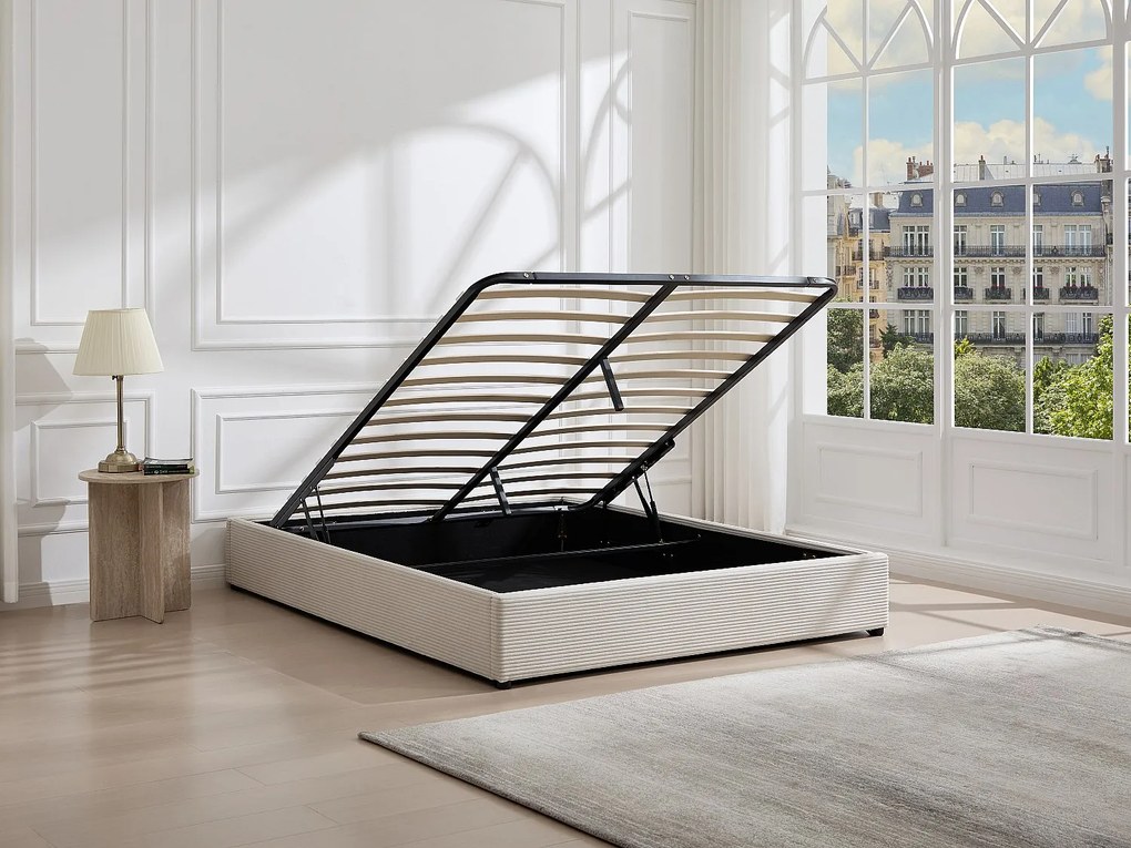 Rama łóżka ze skrzynią 140 x 190 cm z weluru - Beżowa - FIRMEO od YSMÉE