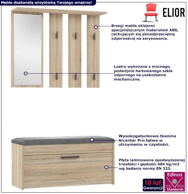 Wieszak ścienny z szafką na buty do przedpokoju dąb sonoma A6-T00