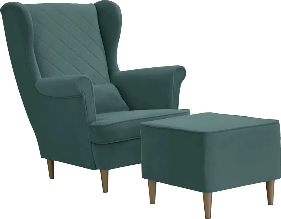 Fotel uszak skandynawski z podnóżkiem CLEO Miętowy