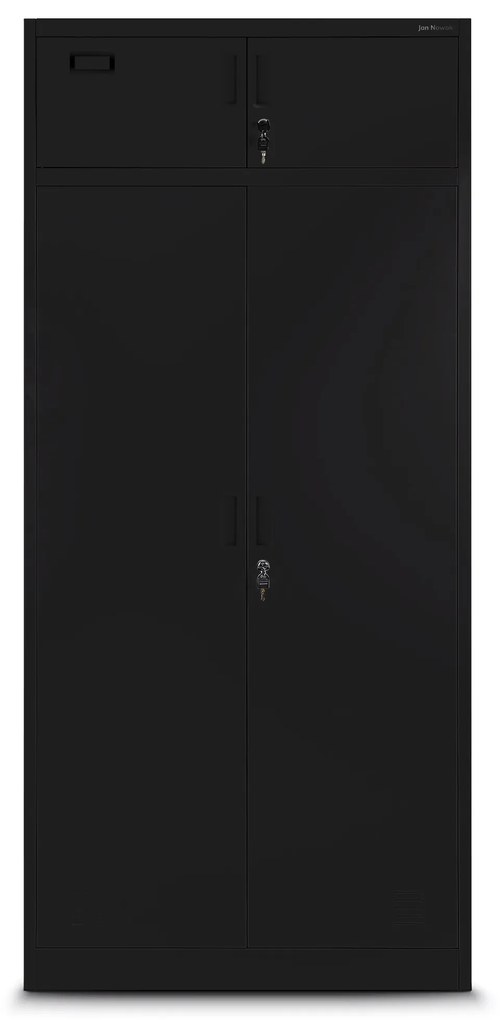Szafa socjalna ubraniowa z lustrem i szufladami czarna, 900x1850x500 mm: BORYS