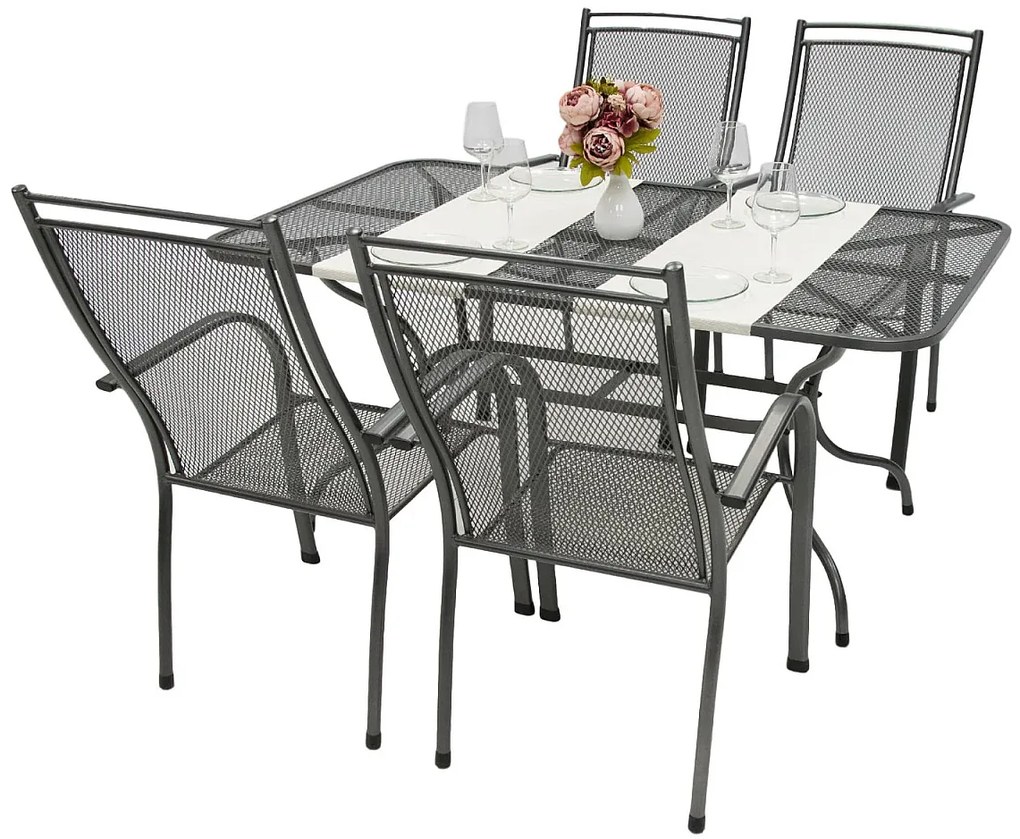 Metalowy zestaw ogrodowy PALMA I. 1 + 4 Stół prostokątny 145x90 cm (CT0309)