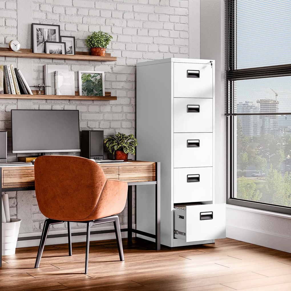 Metalowa szafa kartotekowa SARA V5, 460 x 1630 x 620 mm, biała