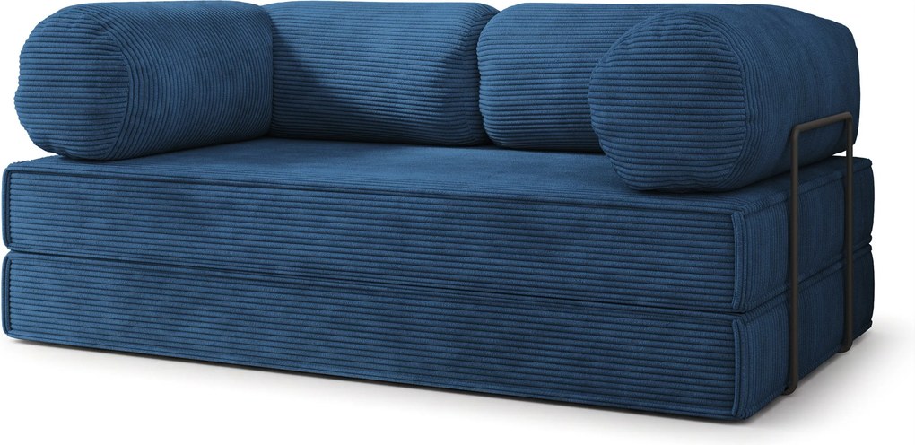 Masseno Sofa piankowa ALVIO z funkcją spania, Kanapa z pianki do salonu, Bezmontażowa, Tkanina sztruksowa – Niebieski POSO 05