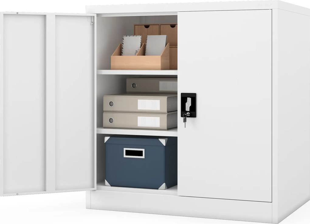 Szafka metalowa zamykana biurowa, warsztatowa biała BEATA D600 900 x 930 x 600 mm