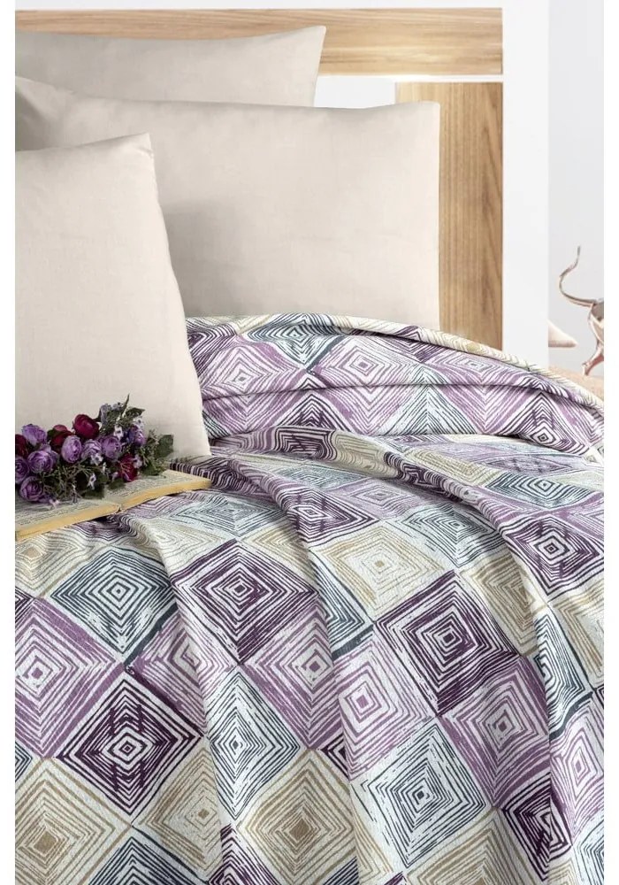 Fioletowo-kremowa bawełniana narzuta 200x230 cm Pique – Mila Home
