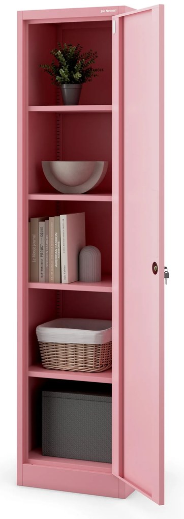 Wąska szafka do biura ALEX, 450 x 1850 x 400 mm, Fresh Style: pudrowy róż