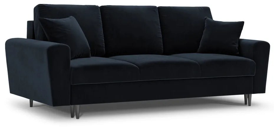 Ciemnoniebieska aksamitna rozkładana/ze schowkiem sofa 235 cm Kyoto – Cosmopolitan Design