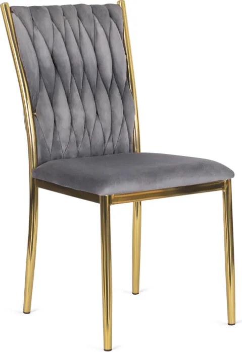 Krzesło Tapicerowane Plecione do Salonu DAN Szare Welurowe Nowoczesne Glamour