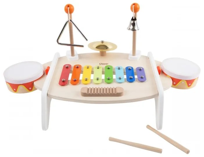 Classic world zestaw instrumenty muzyczne dla dzieci ksylofon tarka cymbałki bębenki talerz pałeczki trójkąt dzwonek 9 el.