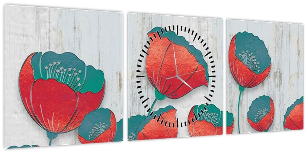 Obraz - Maki - nafta (z zegarem) (90x30 cm)