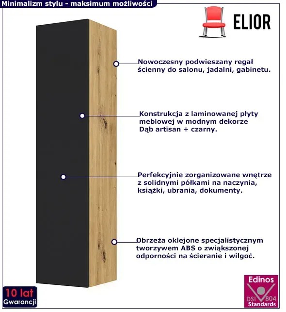 Modułowy regał ścienny dąb artisan + czarny T3-L45