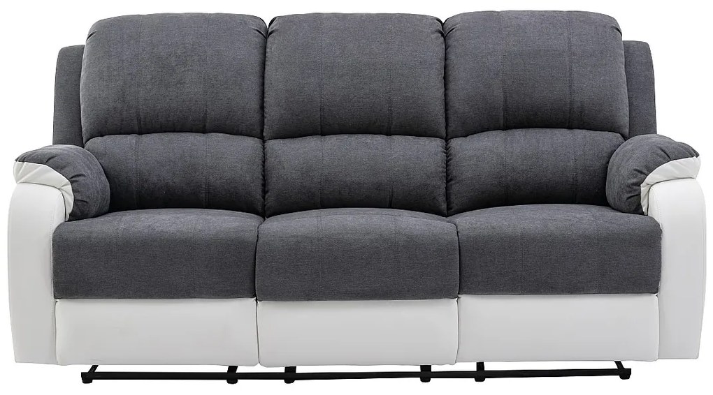 Kanapa 3-osobowa z funkcją relax z mikrofibry i ekoskóry Kolor szary i biały BRODY