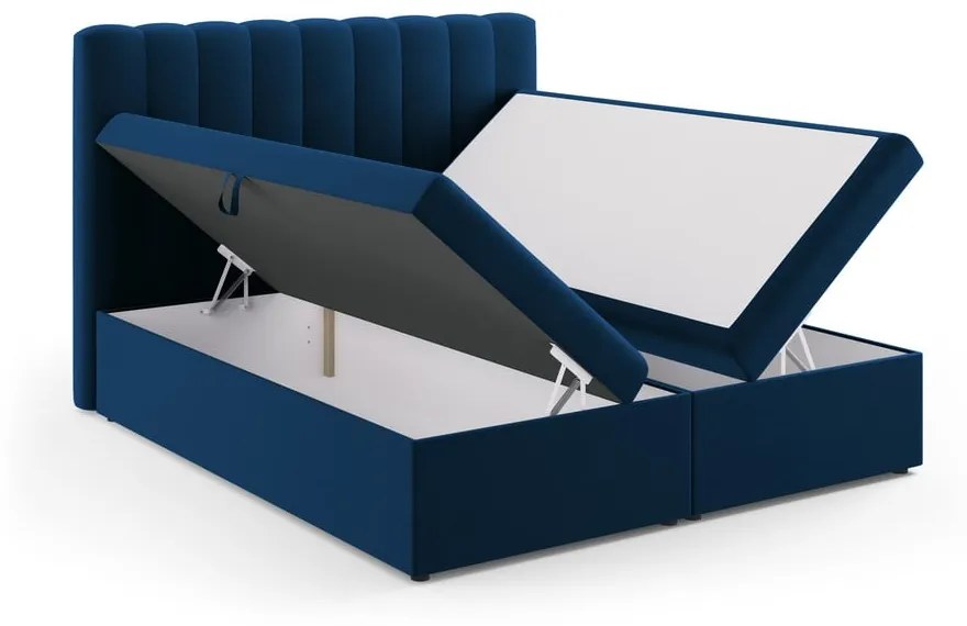 Ciemnoniebieskie łóżko boxspring ze schowkiem 180x200 cm Gina – Milo Casa