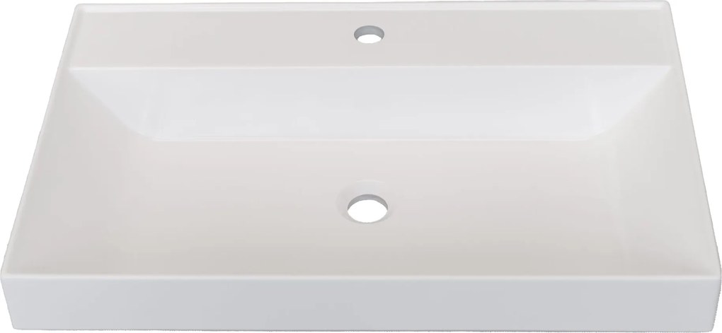 Umywalka z konglomeratu blatowa prostokątna biała NAVI | Różne rozmiary | Z otworem na baterię lub bez : Otwory na baterię - Jeden otwór, Rozmiar - 70 x 45 cm