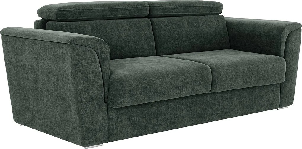 Kanapa 3-osobowa rozkładana typu express z teksturowanej tkaniny w kolorze zielonym - Powierzchnia spania 140 cm - Materac 14 cm - RIZORA