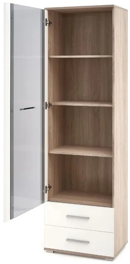 Witryna do salonu LIMA W-1 biała/dąb sonoma HALMAR