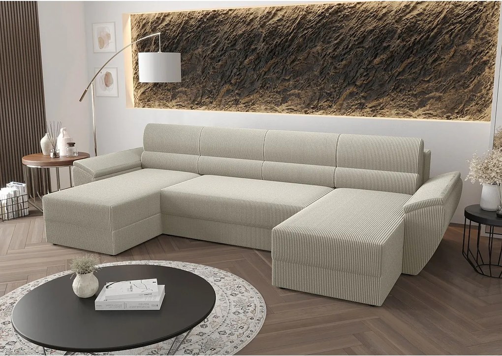 BEDANTE narożnik REBIU2 Poso 100 beżowy z funkcją spania sofa w kształcie litery U z pojemnikiem na pościel