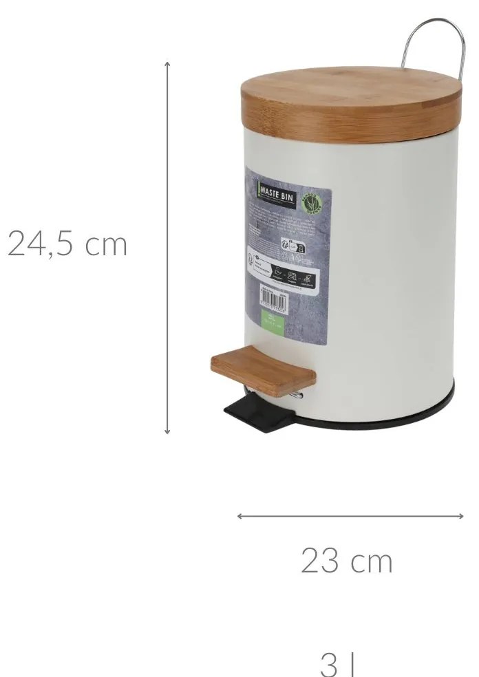 Kosz łazienkowy z bambusową pokrywą, 3l