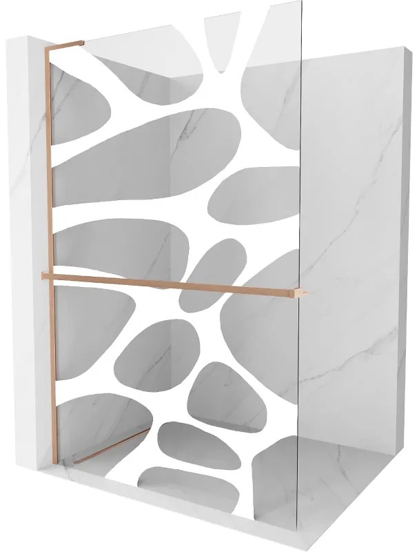 Mexen Kioto+ L ścianka prysznicowa z półką Walk-in 70 x 200 cm, biały wzór, miedź szczotkowana - 800-070-123-65-97