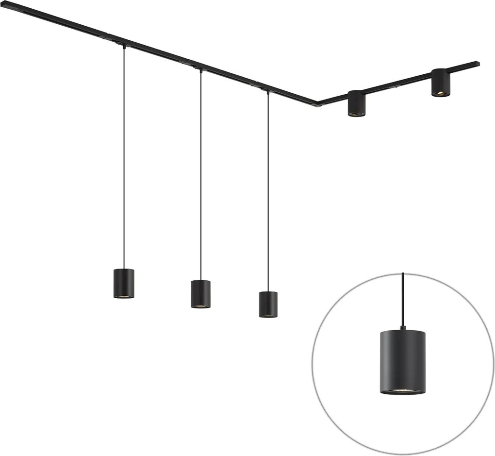 Nowoczesny system szynowy czarny z 3 lampami wiszącymi i 2 reflektorami 1-fazowy - Iconic Holt Rondoo Up