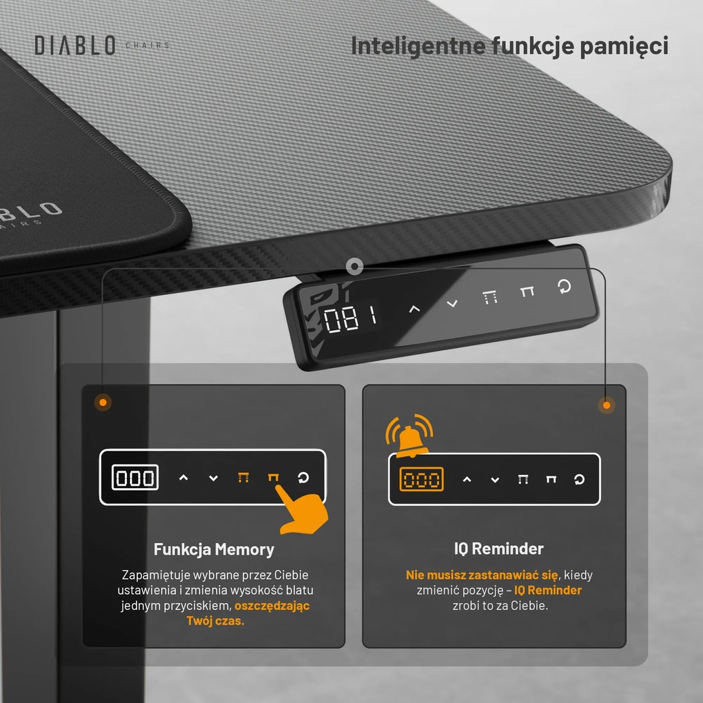 Biurko z regulacją wysokości Diablo X-Tensio 1100 czarne
