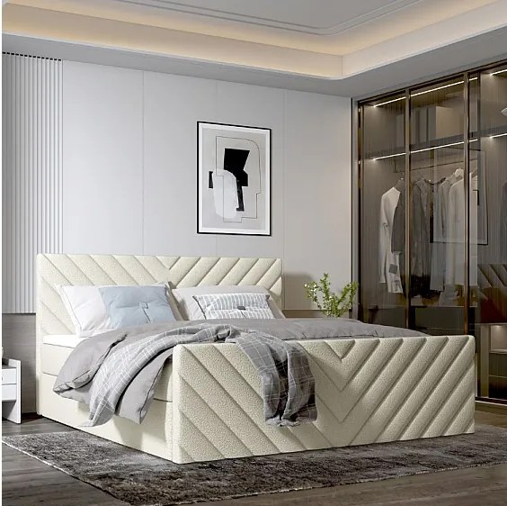 Nowoczesne łóżko tapicerowane TOGO z pojemnikiem na pościel 120x200 cm w tkaninie CENTAUR 1 białej