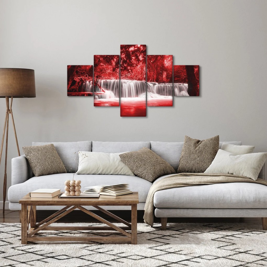 Obraz - Wodospad, czerwony (125x70 cm)