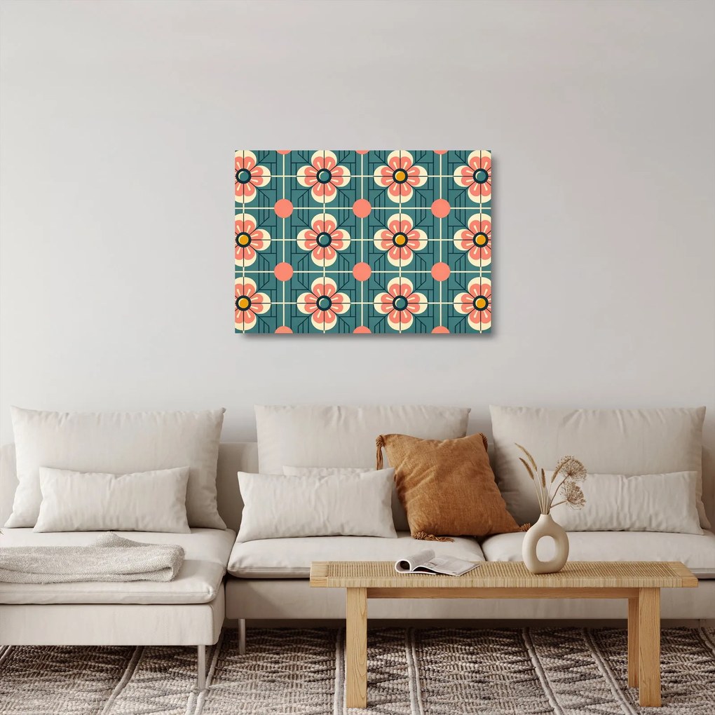 Obraz na szkle - Retro wzór z kwiatami (70x50 cm)