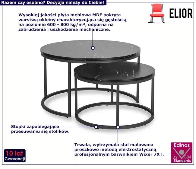 Zestaw dwóch stolików do salonu czarny marmur - Redo