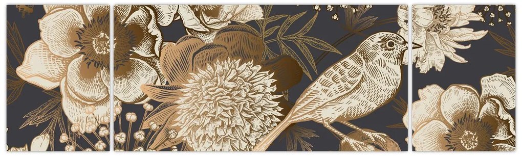 Obraz złotych kwiatów na ciemnym tle (170x50 cm)