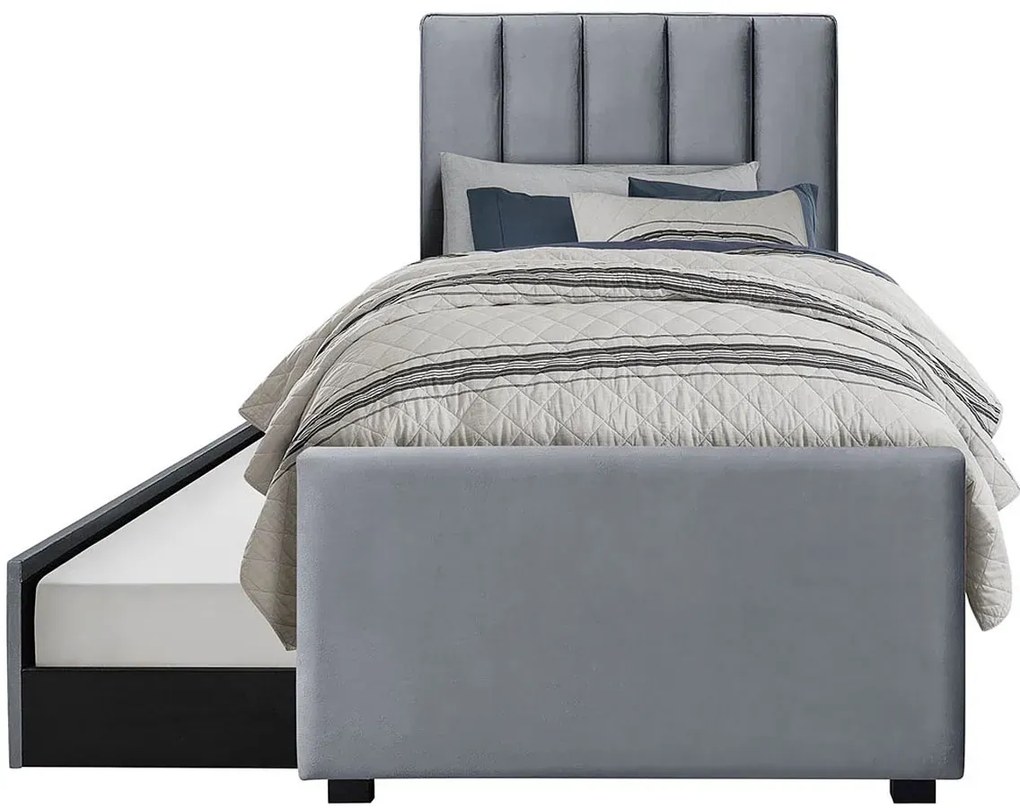 Łóżko szare tapicerowane z wysuwanym stelażem L6-H52