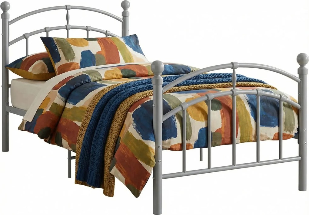 Szare metalowe łóżko z zagłówkiem 100x200 cm M6-W33