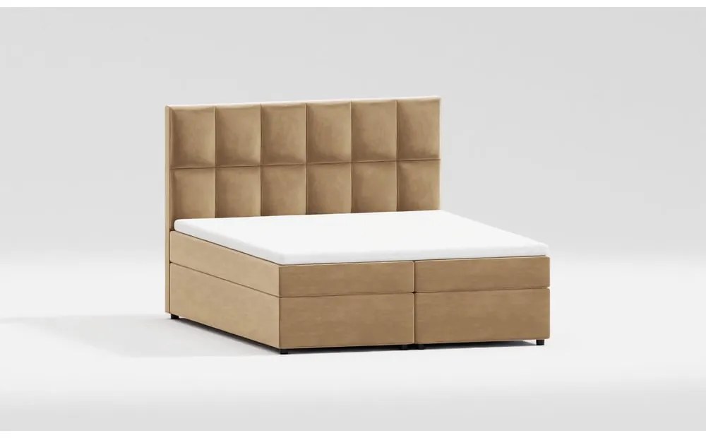 Łóżko boxspring ze schowkiem 160x200 cm w kolorze ochry Flip – Ropez