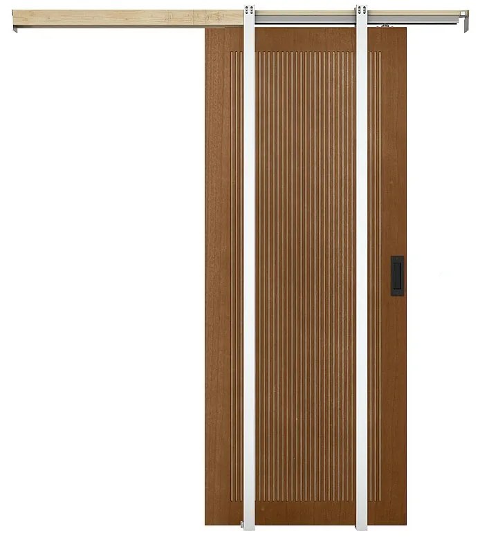 Drzwi przesuwne chowane w ścianie z MDF i drewna naturalny ciemny - wys. 205 x szer. 83 cm - SANDORA