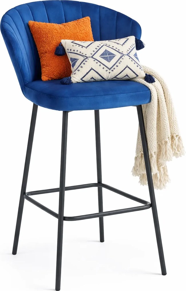 Granatowy welurowy hoker z oparciem W0-M79