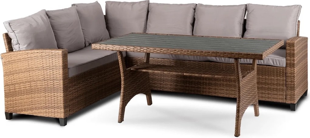 Modułowy narożnik ogrodowy ze stołem Sztokholm, brązowy/szary