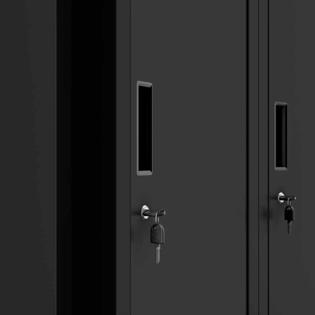 Szafka ubraniowa BHP czarna: czterokomorowa KACPER, 800 x 1800 x 500 mm