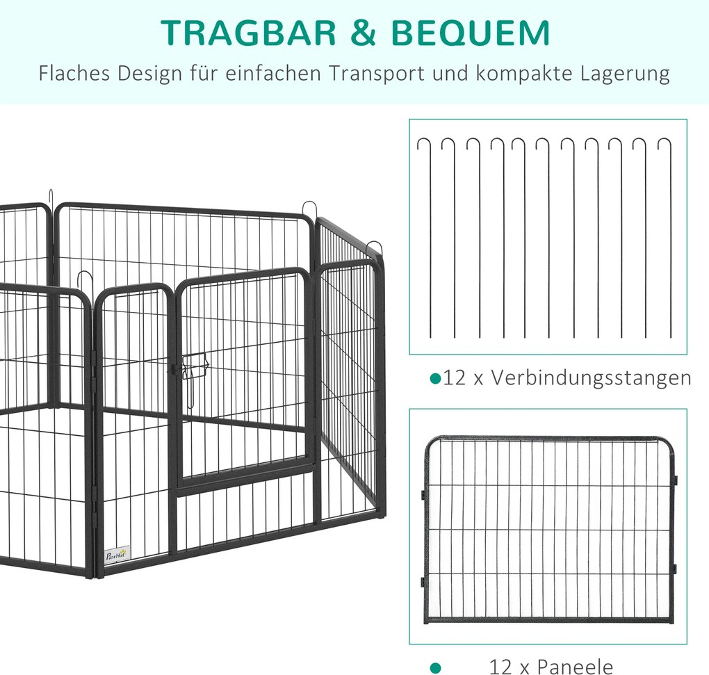 PawHut Krata dla Psów z 12 Panelami Wybieg dla Szczeniąt Czarny 80x1,5x60cm | Aosom PL